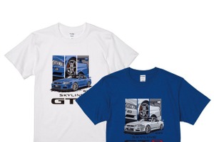 日産公認「SKYLINE GT-R（R34) Tシャツ、予約販売開始…ディテールをコラージュ風に配置 画像