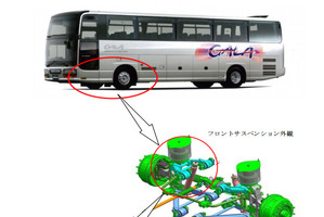 いすゞ製観光バスの早期点検を呼びかけ…フロントショック折損のおそれ 画像